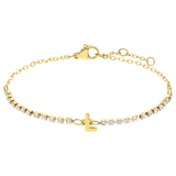 Stainless steel goldplated fantasiearmband met letterhanger L met zirkonia voor dames