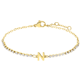 Stainless steel goldplated fantasiearmband met letterhanger N met zirkonia voor dames