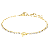 Tennisarmband aus Edelstahl, vergoldet, mit weißem kubischem Zirkonia, Buchstabe: P