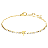 Stainless steel goldplated fantasiearmband met letterhanger T met zirkonia voor dames