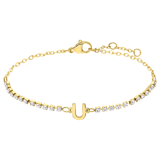 Stainless steel goldplated fantasiearmband met letterhanger U met zirkonia voor dames