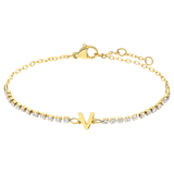Tennisarmband aus Edelstahl, vergoldet, mit weißem kubischem Zirkonia, Buchstabe: V