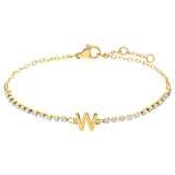 Tennisarmband aus Edelstahl, vergoldet, mit weißem kubischem Zirkonia, Buchstabe: W