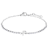 Tennisarmband aus Edelstahl, mit weißem kubischem Zirkonia, Buchstabe: F