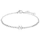 Tennisarmband aus Edelstahl, mit weißem kubischem Zirkonia, Buchstabe: N