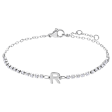 Tennisarmband aus Edelstahl, mit weißem kubischem Zirkonia, Buchstabe: R