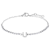 Tennisarmband aus Edelstahl, mit weißem kubischem Zirkonia, Buchstabe: U