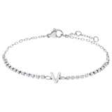 Tennisarmband aus Edelstahl, mit weißem kubischem Zirkonia, Buchstabe: V