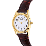 Q&Q dames horloge doublé met bruine leren band C49A-003PY