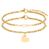Stainless steel goldplated armbanden set met hanger hart voor dames