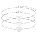 Stainless steel armbanden Moeder/Dochter hart koord zwart