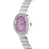 Regal Damen-Armbanduhr mit einem rosafarbenen, mit Zirkoniasteinen besetzten Zifferblatt.