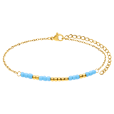 Stainless steel goldplated enkelbandje voor dames met blauwe kralen