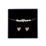Zilveren goldplated cadeauset hart met parel voor dames