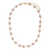 Stainless steel goudkleurige kinderketting met roze madeliefjes