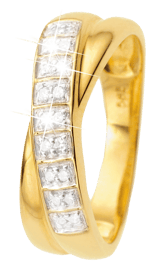14 karaat geelgouden ring met 18 diamanten 0,10ct