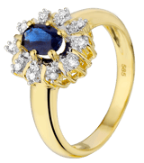 Gelbgoldener Ring mit Diamant und Saphir