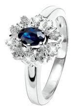 14K witgouden ring 10 diamanten 0,05ct en saffier