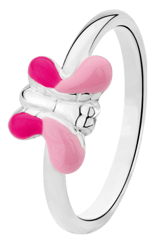 Zilveren kinderring met roze vlinder