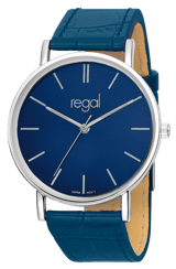 Regal horloge Slimline blauwe pu leren band 