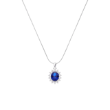 Zilveren ketting met hanger entourage blauw/wit
