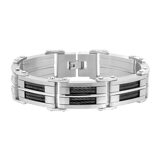 Gerecycled stainless steel herenarmband zwarte kabel