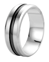 Gerecycled stainless steel herenring met zwarte band