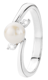 Zilveren ring met parel en zirkonia