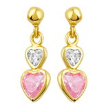 Kinderohrringe, 585 Gelbgold, Herz, rosa, Zirkonia