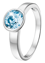 Zilveren ring met licht blauwe kristal