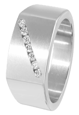 Gerecycled stainless steel herenring met witte zirkonia