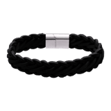 Stainless steel herenarmband leer zwart