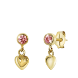 Ohrringe, 585 Gelbgold, mit Herz, Zirkonia in Rosa