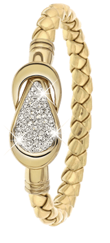 Edelstahlarmband Leder gold/vergoldet mit Kristall