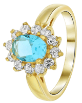 Vergoldeter Ring Aquamarin mit Zirkonia