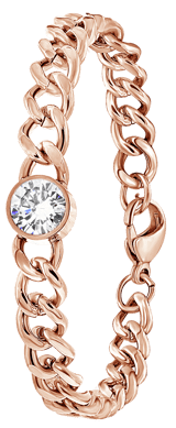 Stainless steel roséplated schakelarmband met zirkonia voor dames