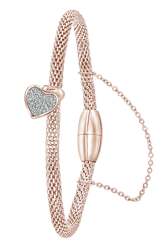 Stainless steel roséplated bedelarmband met hanger hart met kristal voor dames
