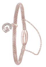Stainless steel roséplated fantasiearmband met letterhanger en kristal voor dames