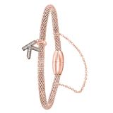 Stainless steel roséplated fantasiearmband met letterhanger en kristal voor dames