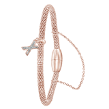 Stainless steel roséplated fantasiearmband met letterhanger en kristal voor dames