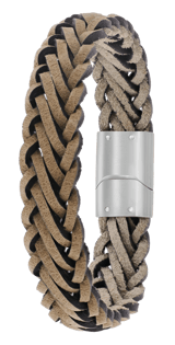 Stainless steel herenarmband gevlochten leer beige