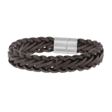 Edelstahl-Herrenarmband mit geflochtenem Leder in Braun/Grau
