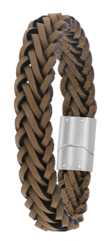 Edelstahl Männer Armband geflochtenem Leder taupe