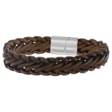 Edelstahl-Herrenarmband mit geflochtenem Leder in Hellbraun