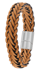 Edelstahl-Herrenarmband mit geflochtenem Leder in Orange