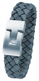 Stalen herenarmband gevlochten leer navy