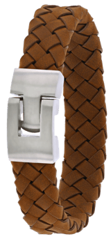 Edelstahl-Herrenarmband mit geflochtenem Leder in Hellbraun