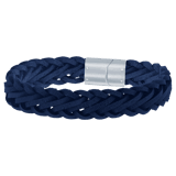 Stainless steel herenarmband gevlochten leer donkerblauw