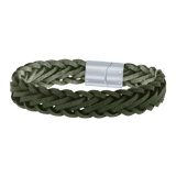 Stainless steel herenarmband gevlochten leer donkergroen
