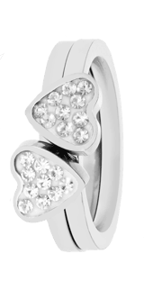Gerecycleerd stainless steel kinderring 2in1 met wit/wit kristal